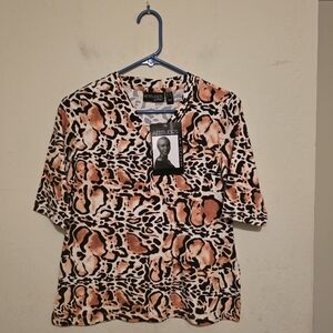 NWT Attitudes by Renee Animal Print Blouse - Tan Size XXS